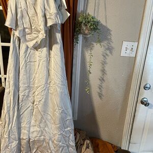 Moda Operandi Ivory Off-Shoulder Crinkle Maxi Dress | Silk Lined | NWT